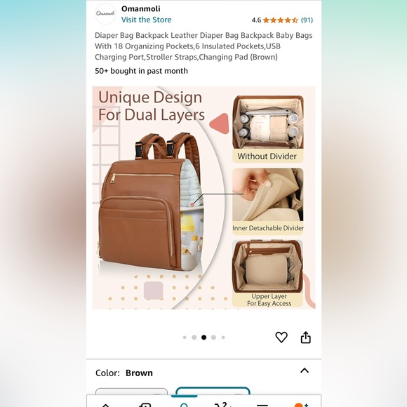 Vegan Leather Diaper Bag Backpack - Picture 5 of 8